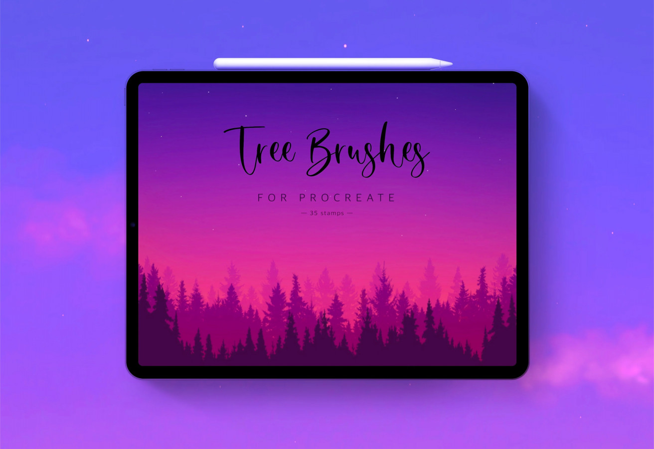  35 tree stamps for Procreate