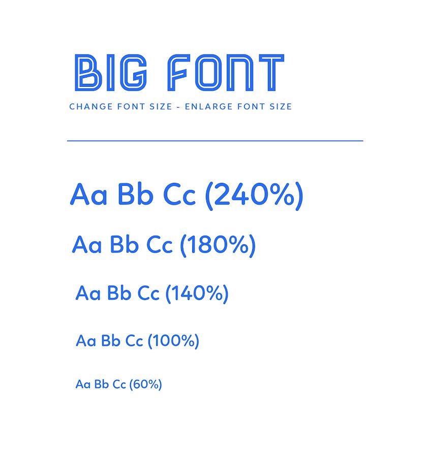 Shrift Changer. Enlarged font. Значок font Size на Google font.